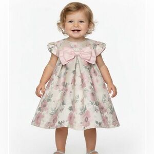Bonnie Baby Baby Girl Floral Jacquard Trapeze Dress